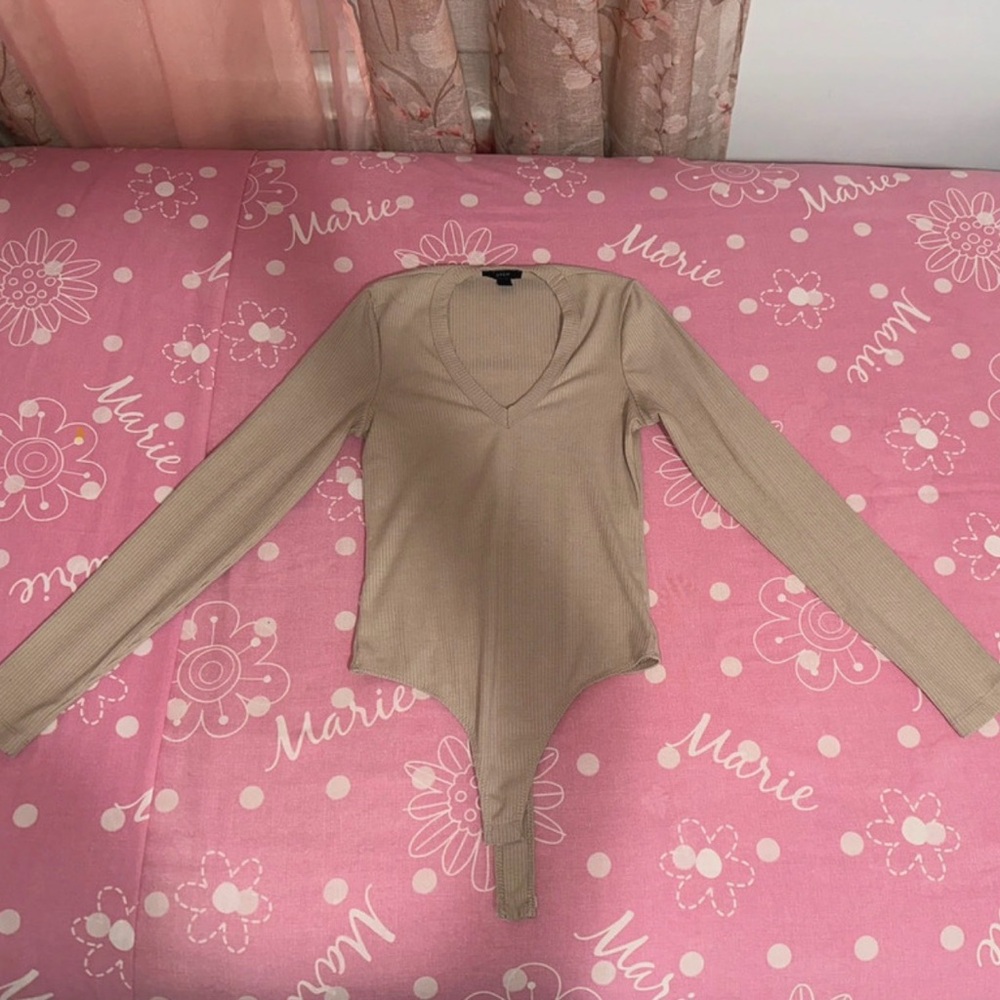 DREW Beige Long Sleeve Bodysuit